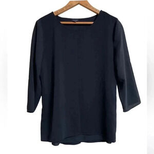 Ann Taylor Black Sheer Sleeve Split Back Blouse Stretch Work Top Size Small